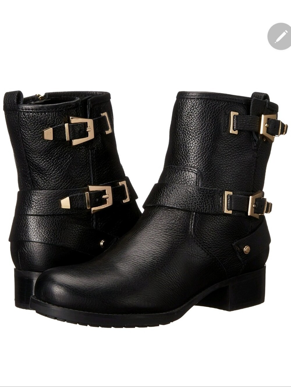 Marc Fisher Black Leather Buckle Moto Ankle Boots